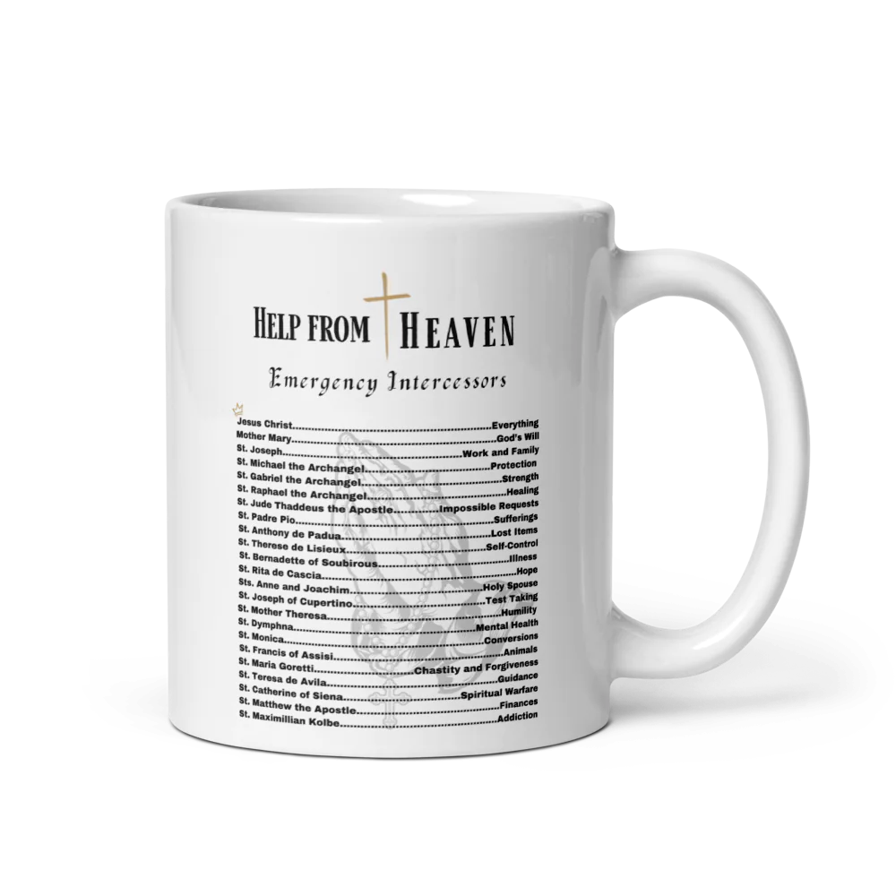 Saint Emergency Hotline Mug – Catholic Patron Saints for Life’s Daily Needs