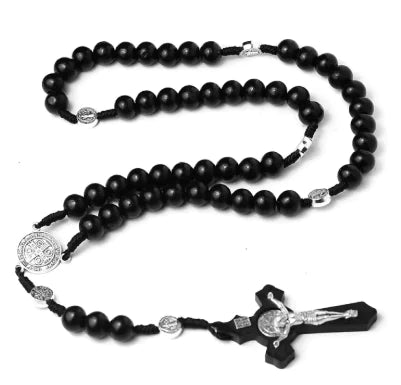 St. Benedict Cross Wood Rosary Handcrafted Pine